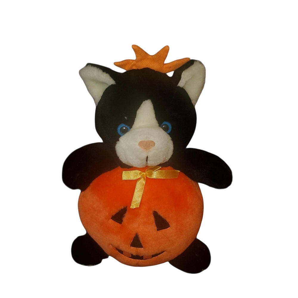 Vintage Halloween Black Cat Pumpkin Plush